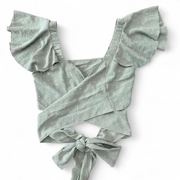sage green swiss dot wrap crop top size L - Picture 8 of 8
